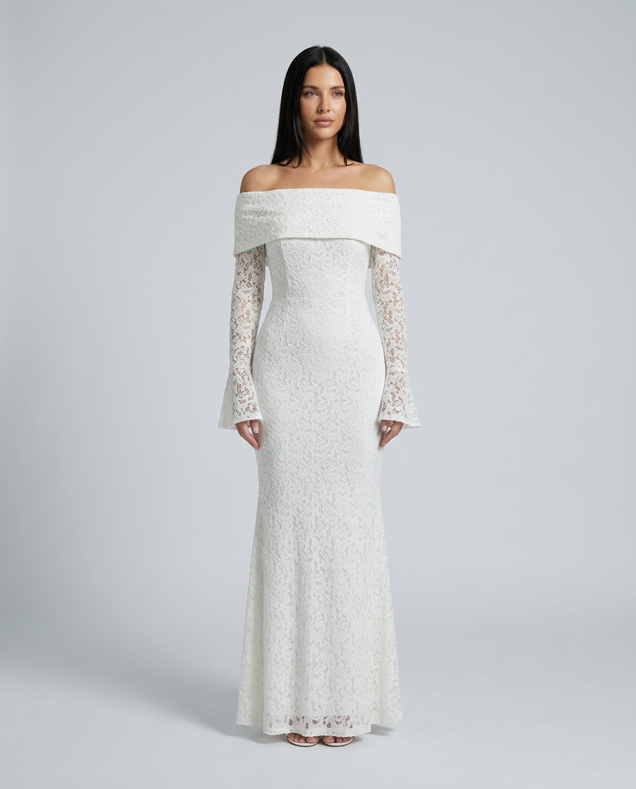 Mona | Lace Maxi Dress with Off Shoulder Neckline