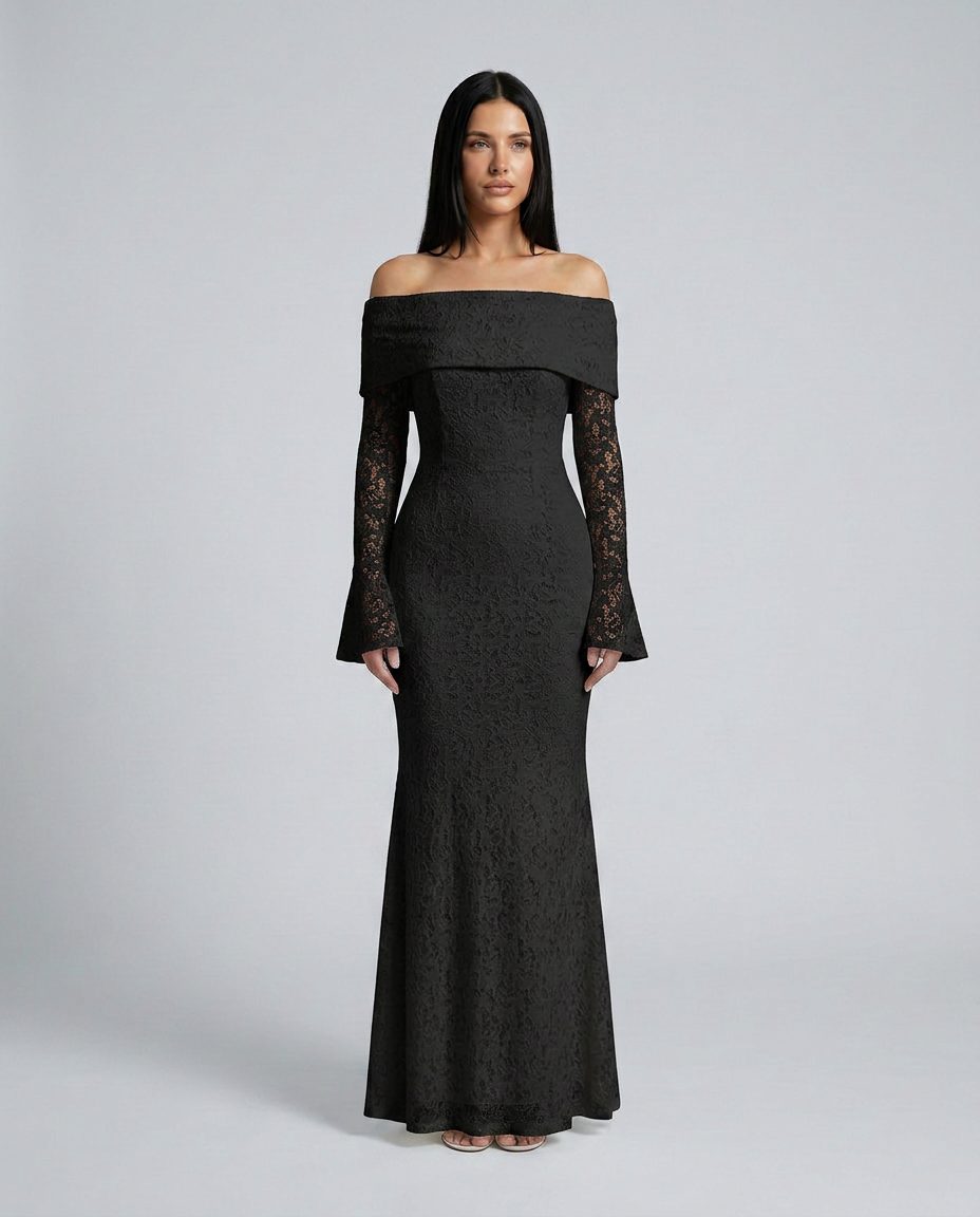 Mona | Lace Maxi Dress with Off Shoulder Neckline