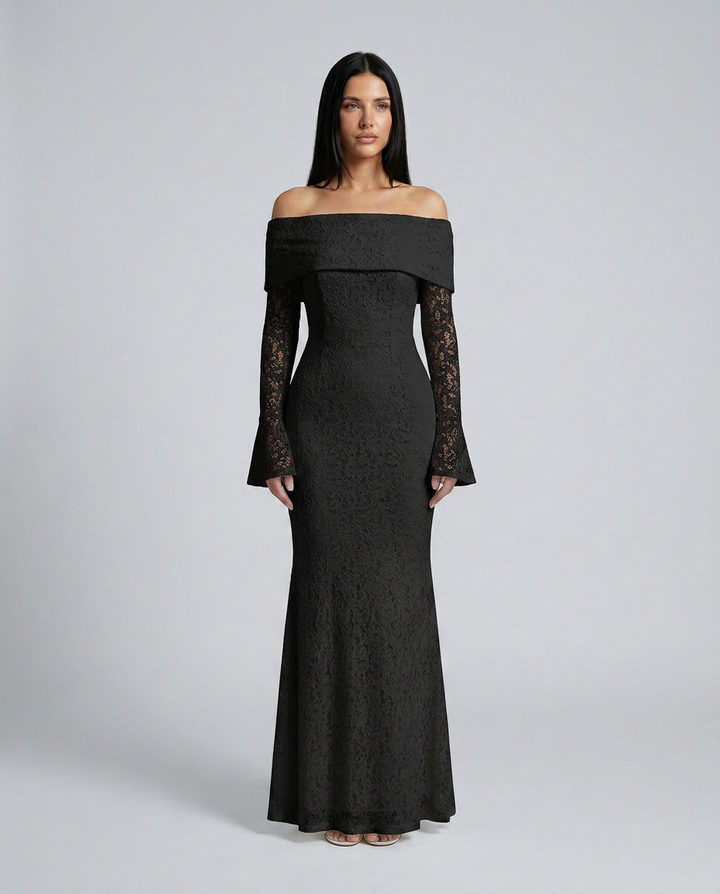 Mona | Lace Maxi Dress with Off Shoulder Neckline