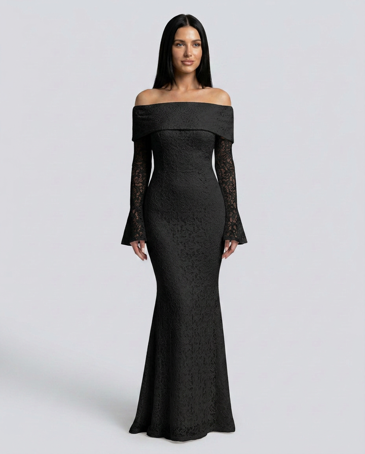 Mona | Lace Maxi Dress with Off Shoulder Neckline