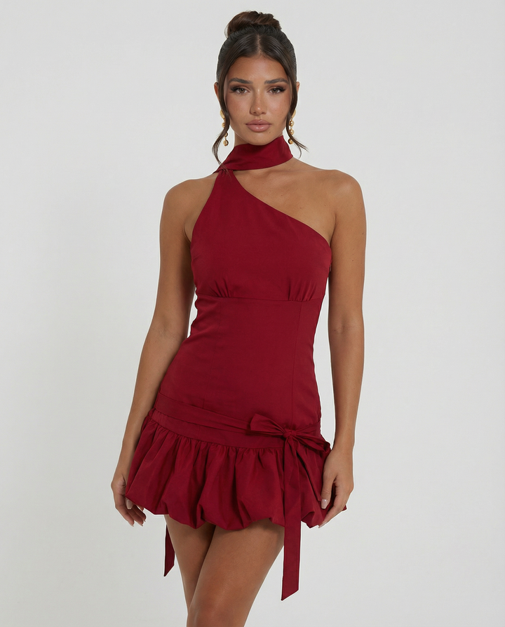 Dianna | Halter Mini Dress with Scarf Tie and Ruffle Hem