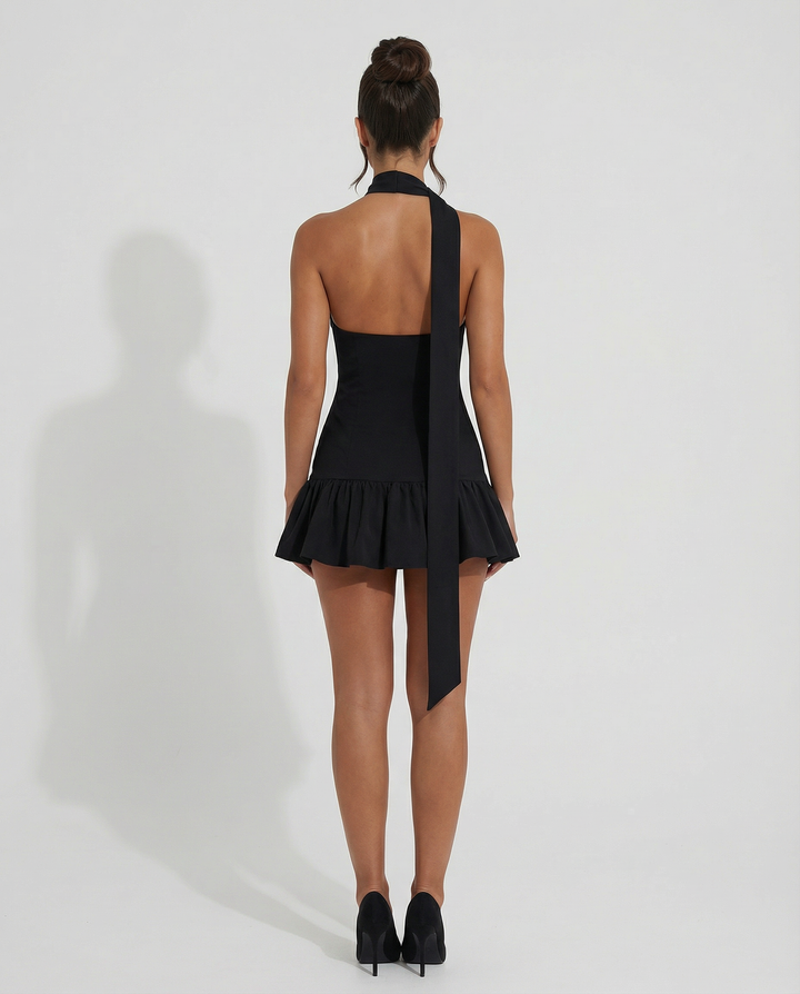 Dianna | Halter Mini Dress with Scarf Tie and Ruffle Hem