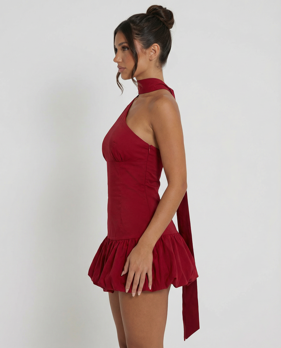 Dianna | Halter Mini Dress with Scarf Tie and Ruffle Hem