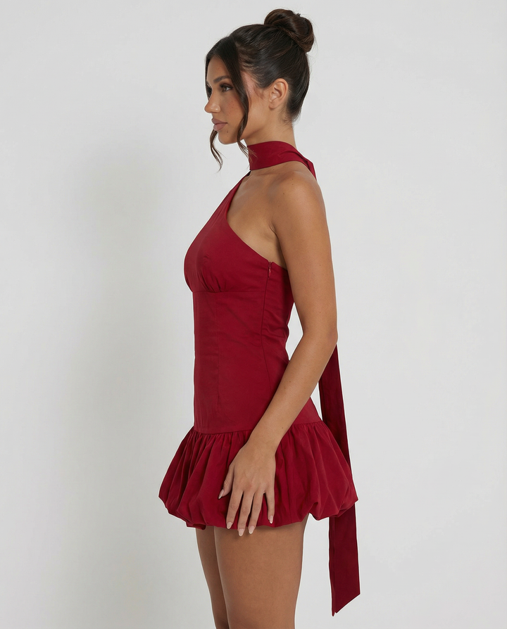 Dianna | Halter Mini Dress with Scarf Tie and Ruffle Hem