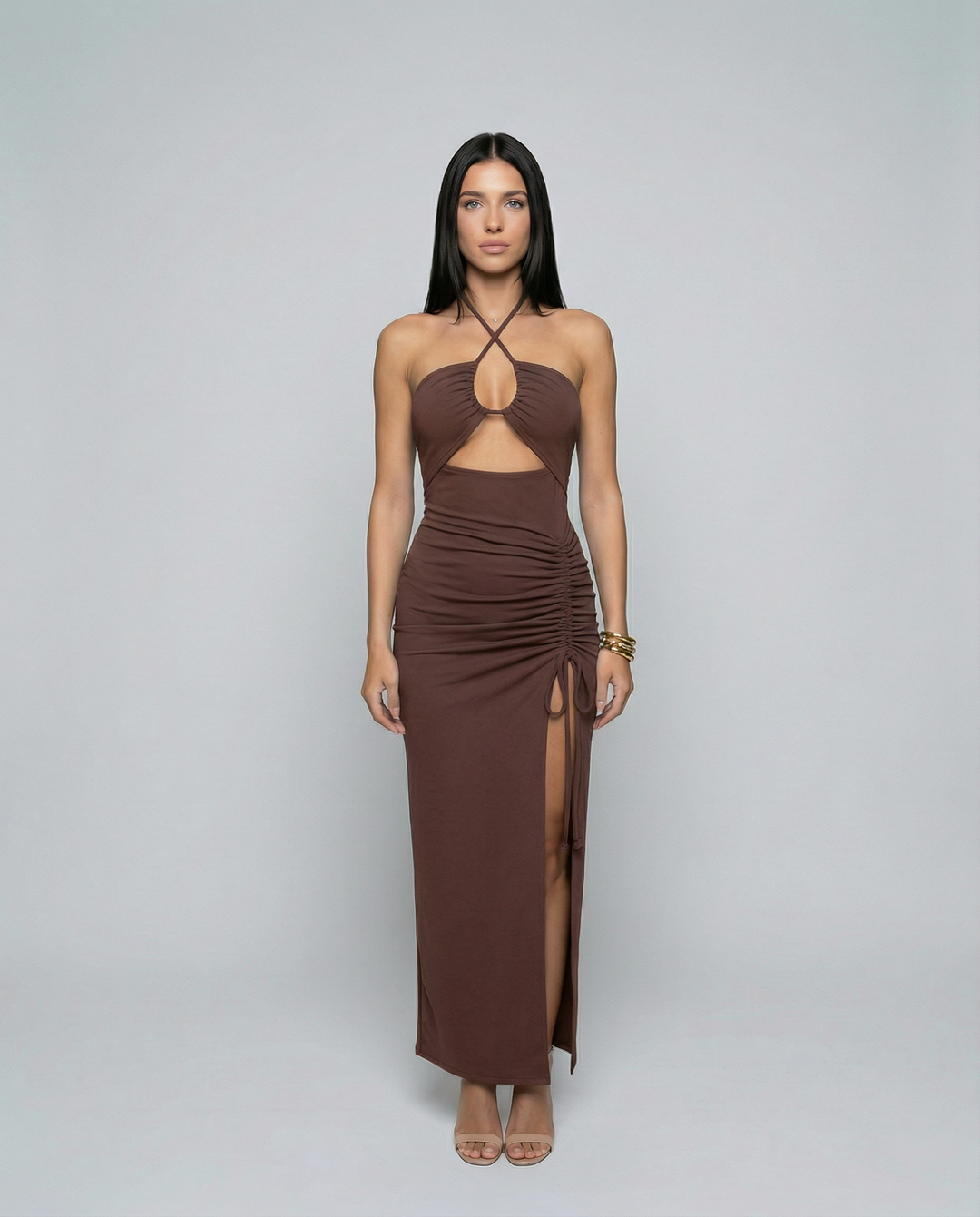 Elara | Halter Maxi Dress with Side Slit
