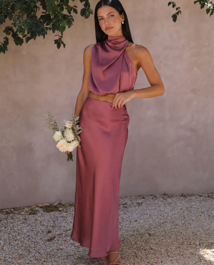 Polly | Two-Piece Set with Halter Top and Maxi Skirt