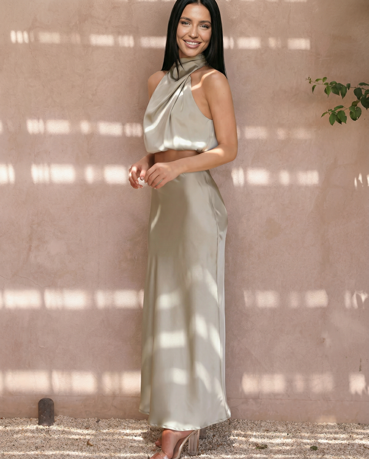 Polly | Two-Piece Set with Halter Top and Maxi Skirt