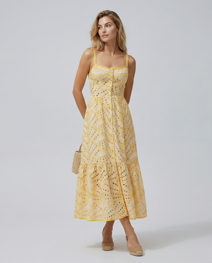 Maura | Maxi Dress with Eyelet Lace and Tiered Hem