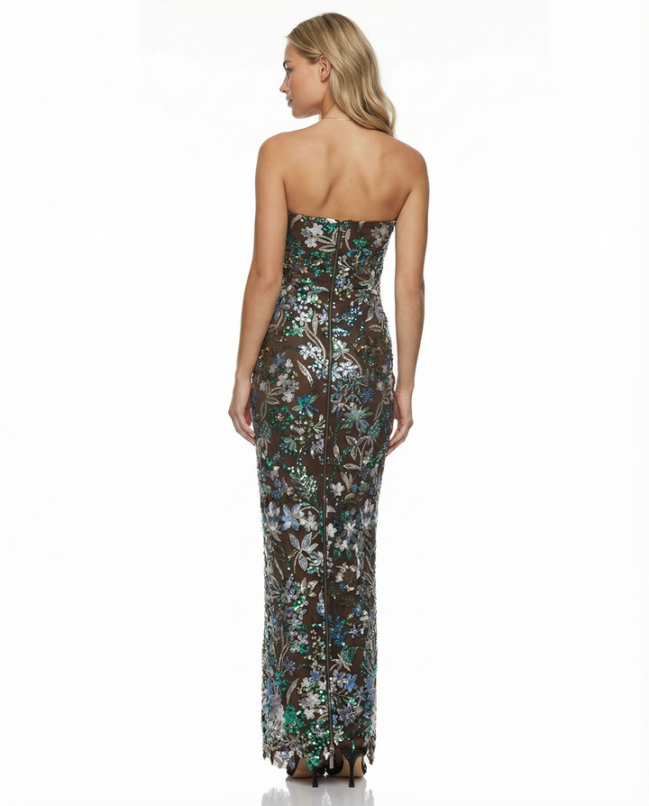 Mindy | Strapless Floral Sequin Maxi Dress