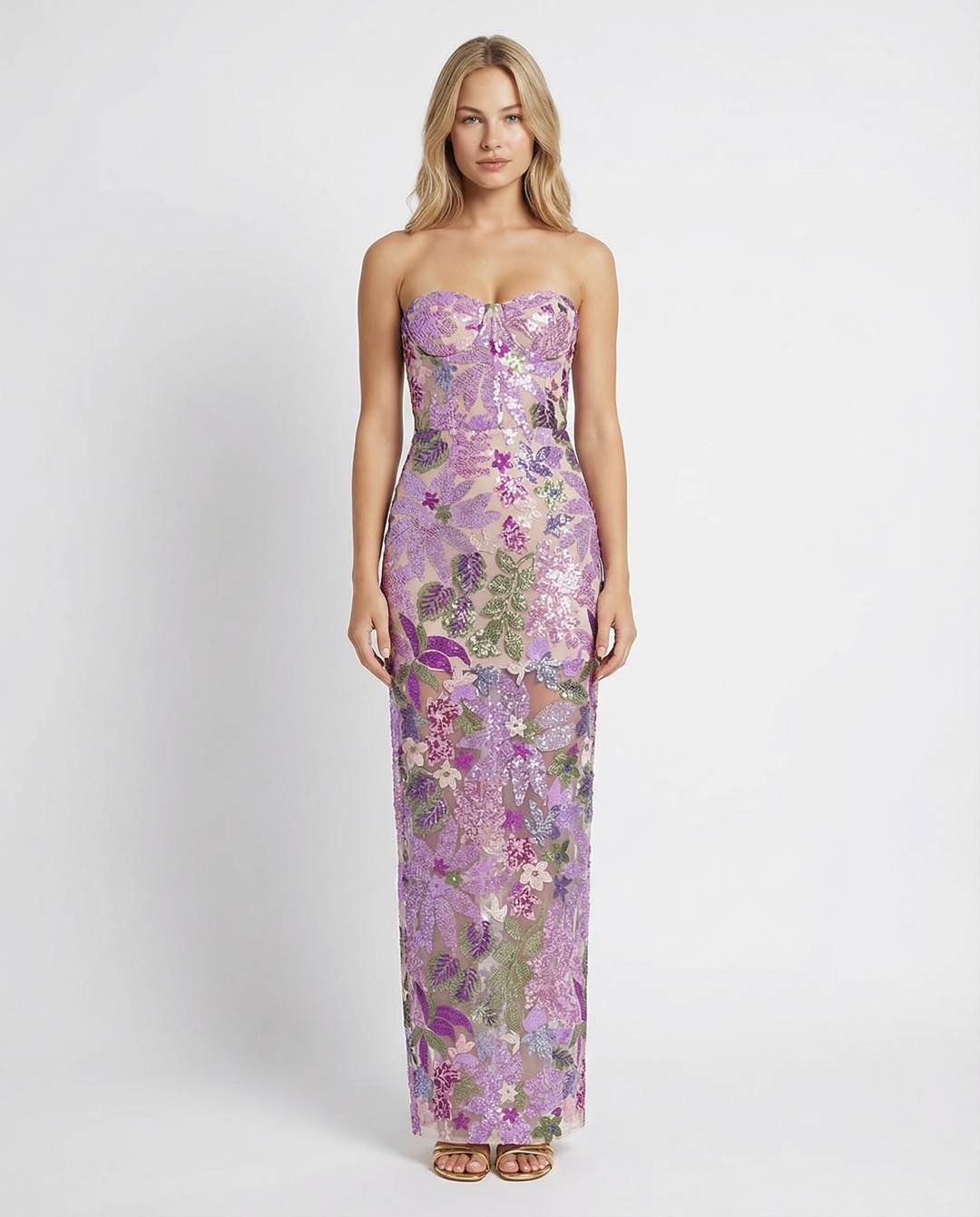 Mindy | Strapless Floral Sequin Maxi Dress