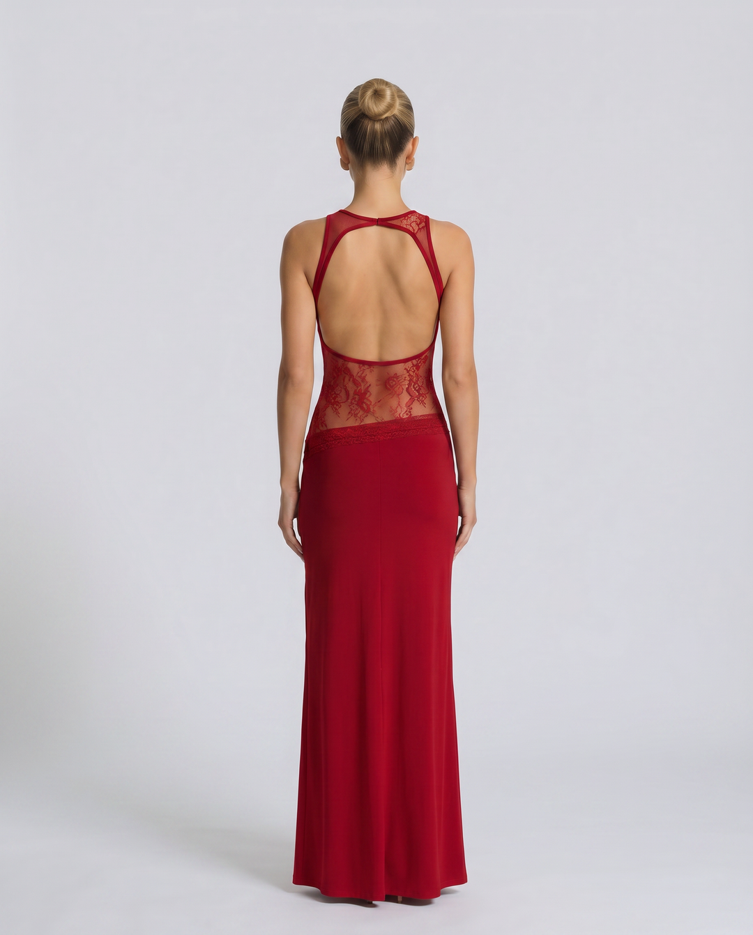 Traci | Lace Maxi Dress with Sheer Waist Panel