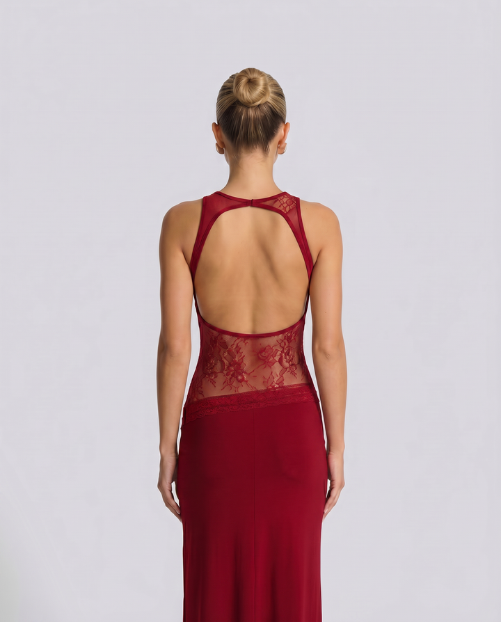 Traci | Lace Maxi Dress with Sheer Waist Panel