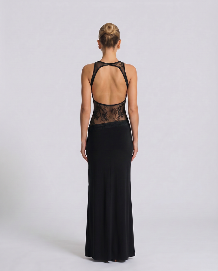 Traci | Lace Maxi Dress with Sheer Waist Panel