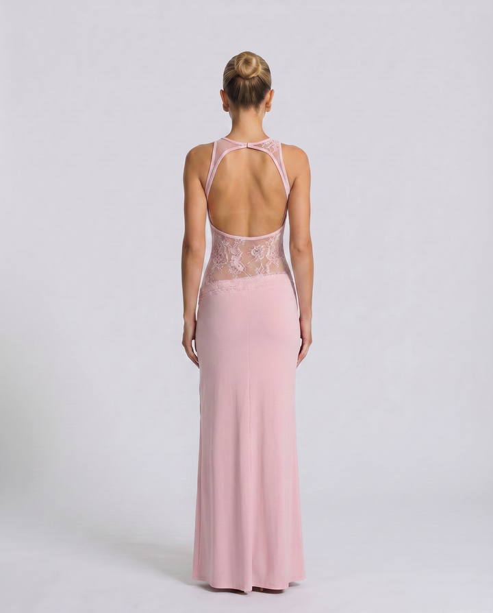 Traci | Lace Maxi Dress with Sheer Waist Panel