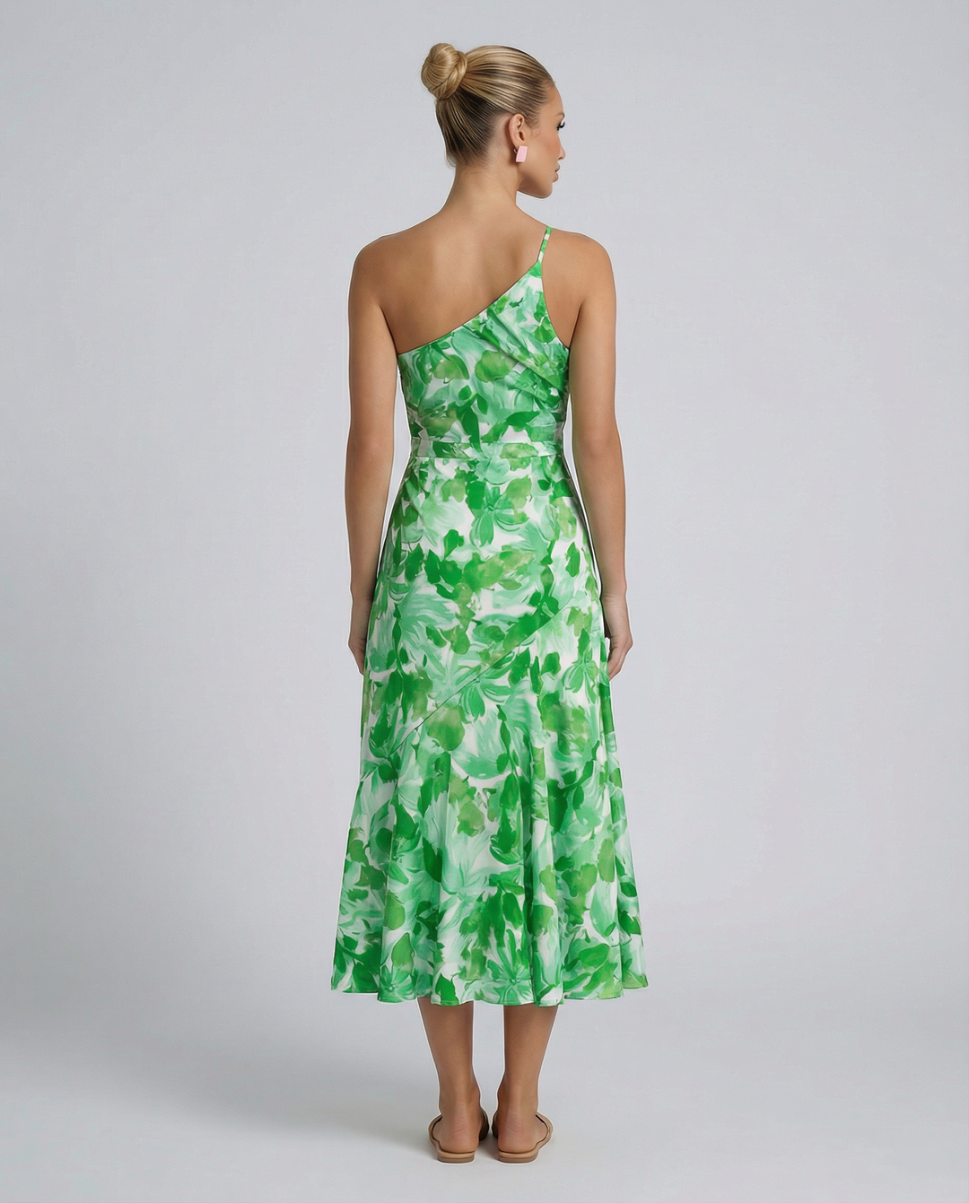 Lizzie | Midi Dress with One Shoulder and Floral Print