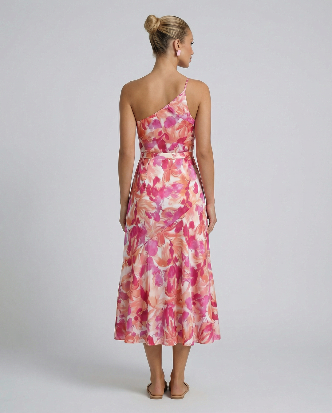 Lizzie | Midi Dress with One Shoulder and Floral Print