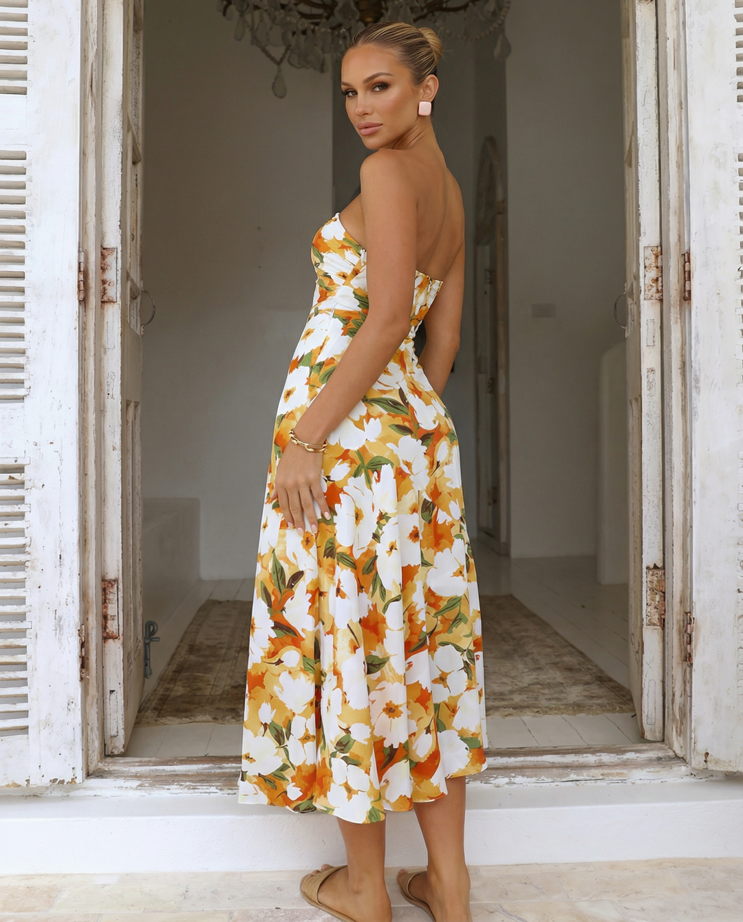 Lizzie | Midi Dress with One Shoulder and Floral Print