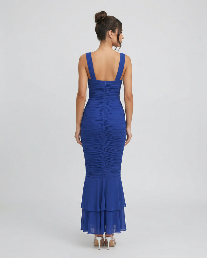 Laverne | Ruched Fishtail Maxi Dress with V-Wire Bust