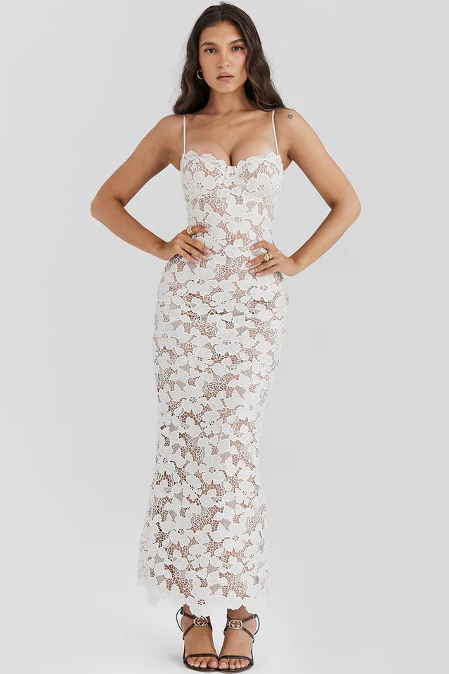 Leanne | Maxi Dress with Floral Lace Embroidery