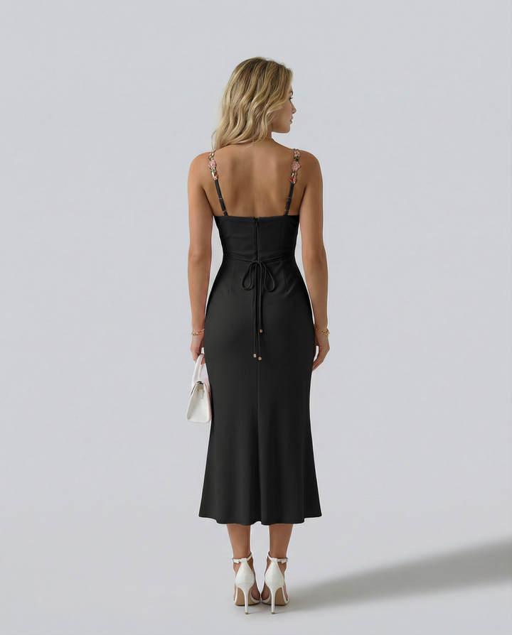 Krista | Bodycon Maxi Dress with Floral Strap Detail