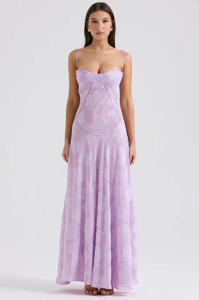 Gail | Maxi Dress with Floral Print and Lace-Up Back