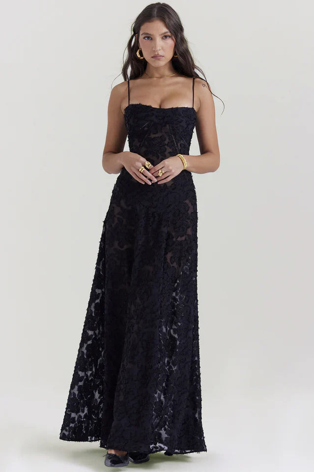 Flora | Maxi Dress with Floral Print and Lace-Up Back