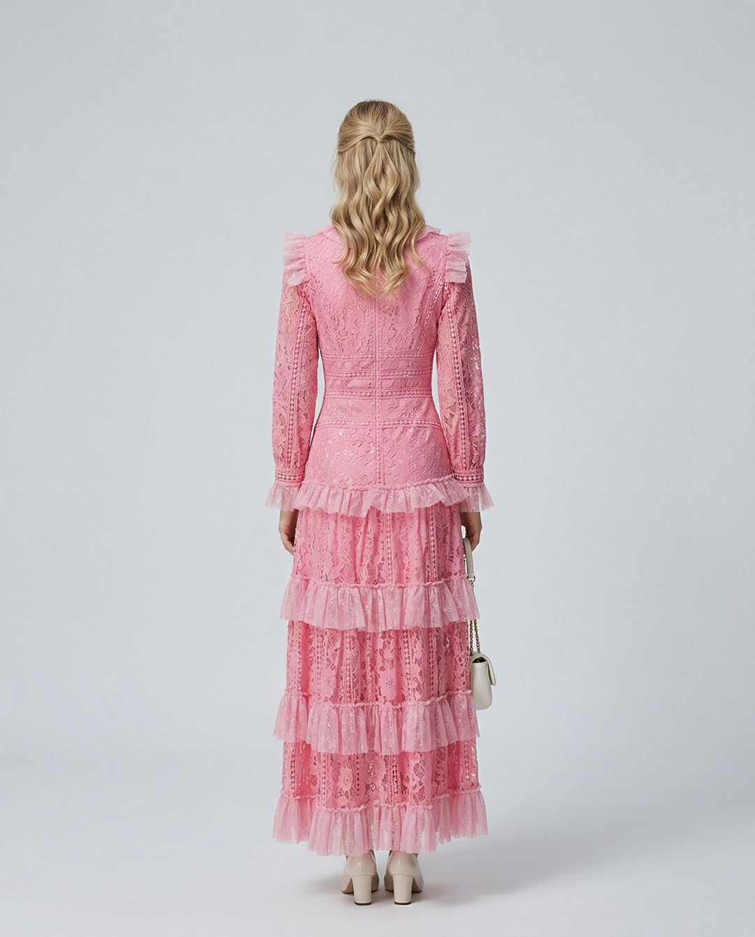 Rebekah | Lace Maxi Dress with Long Sleeves and Tiered Ruffles