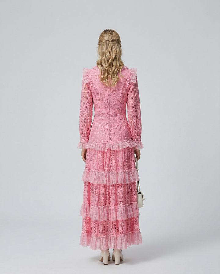 Rebekah | Lace Maxi Dress with Long Sleeves and Tiered Ruffles