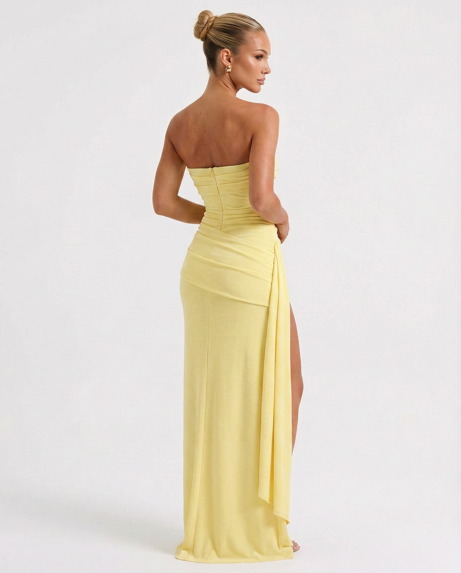 Stacey | Strapless Maxi Dress with Ruched Detail and Split