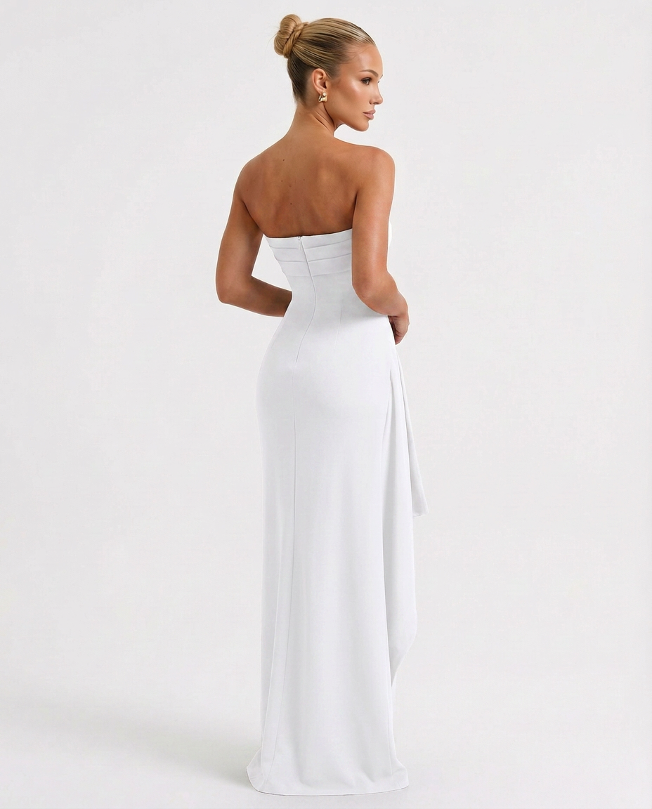 Stacey | Strapless Maxi Dress with Ruched Detail and Split