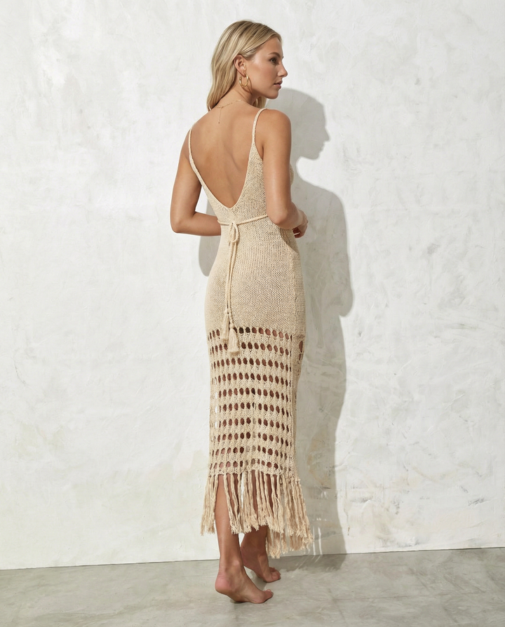 Violet | Knit Maxi Cover Up Dress with Fringe Hem