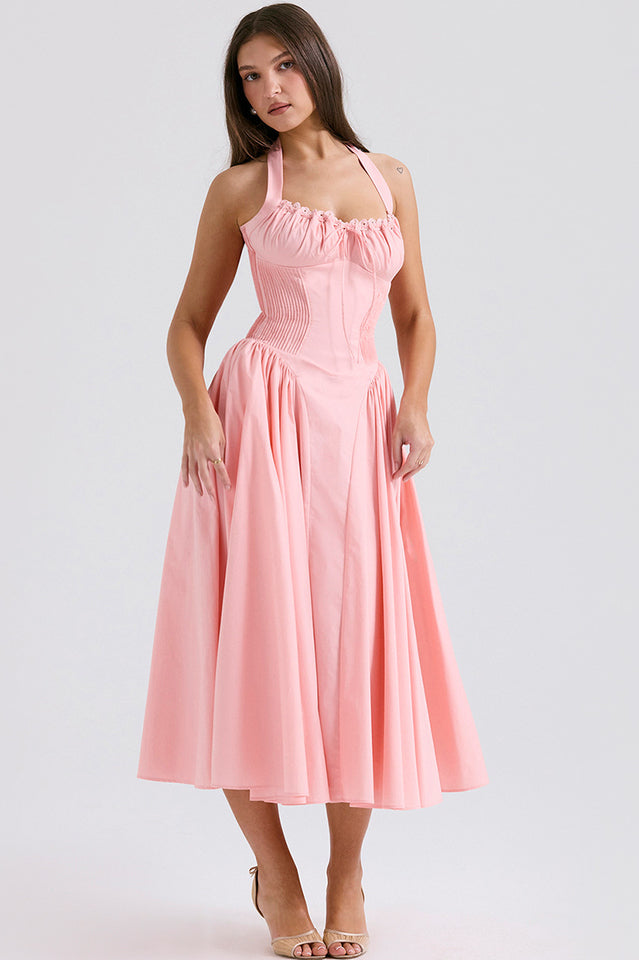 Adabella | Halter Midi Sundress with Gathered Bust