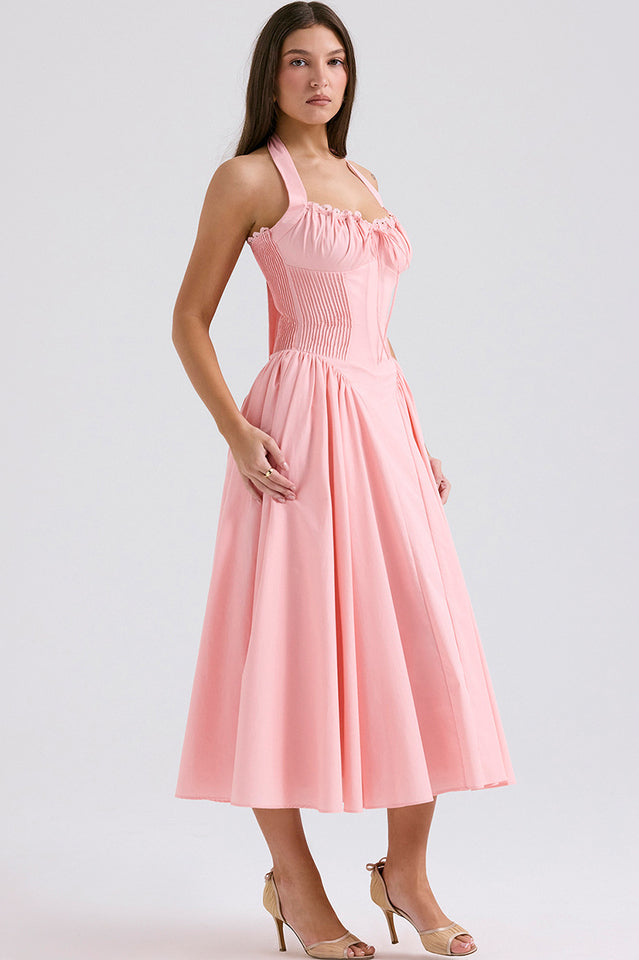Adabella | Halter Midi Sundress with Gathered Bust