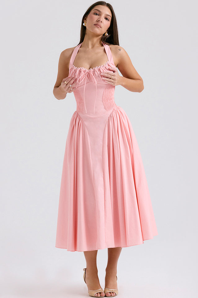 Adabella | Halter Midi Sundress with Gathered Bust