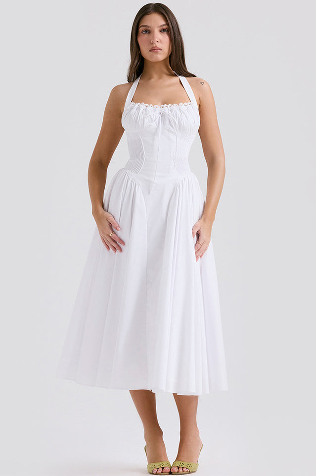 Adabella | Halter Midi Sundress with Gathered Bust