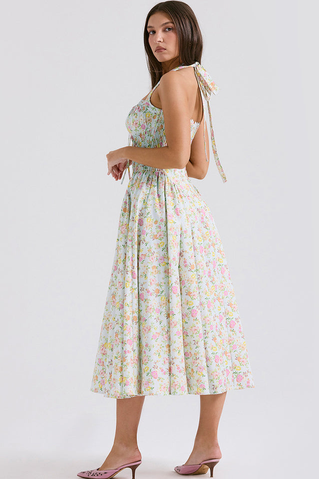 Adabella | Halter Midi Sundress with Gathered Bust