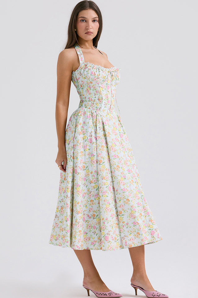 Adabella | Halter Midi Sundress with Gathered Bust