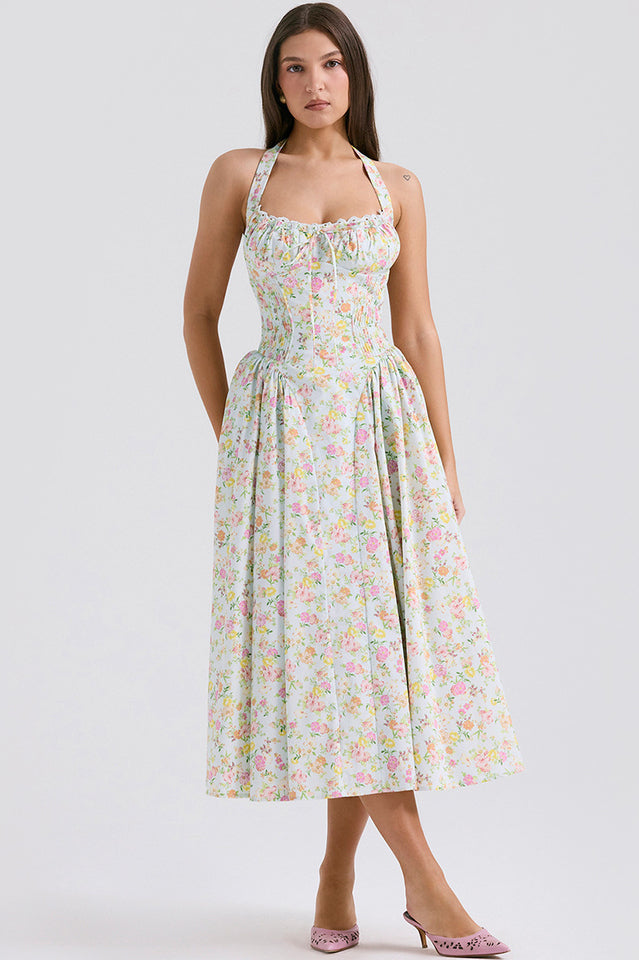 Adabella | Halter Midi Sundress with Gathered Bust