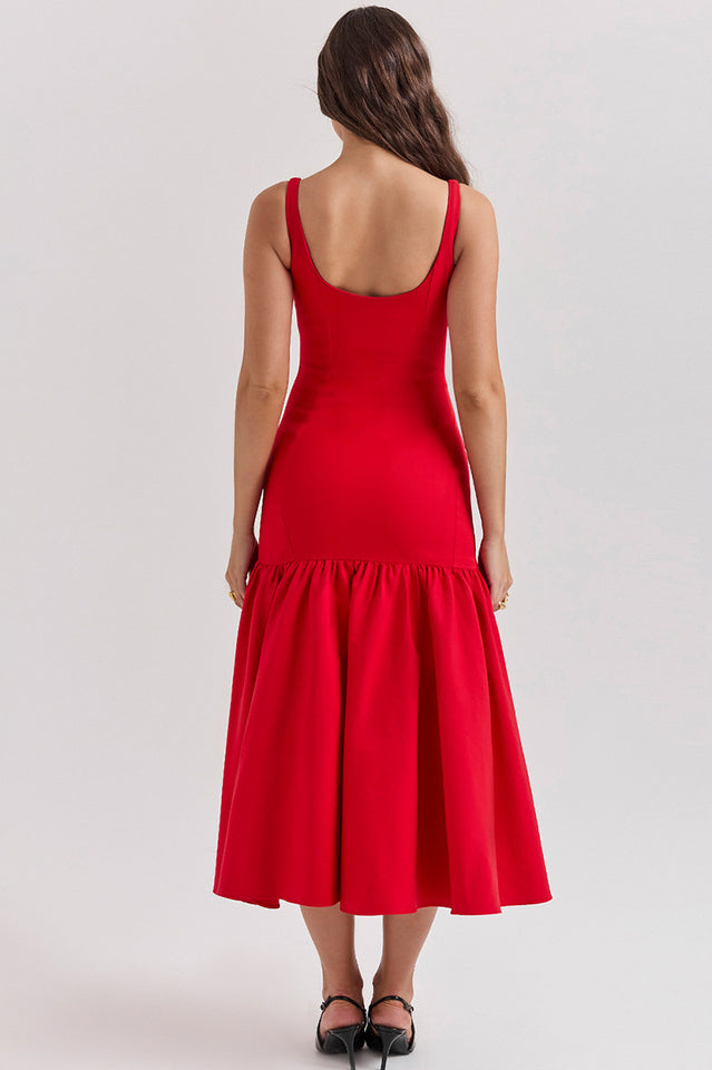 Luna | Dropped Waist Midi Dress with Tulle Skirt