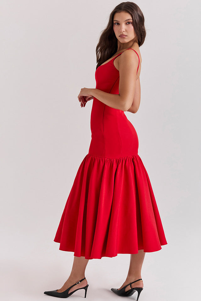 Luna | Dropped Waist Midi Dress with Tulle Skirt