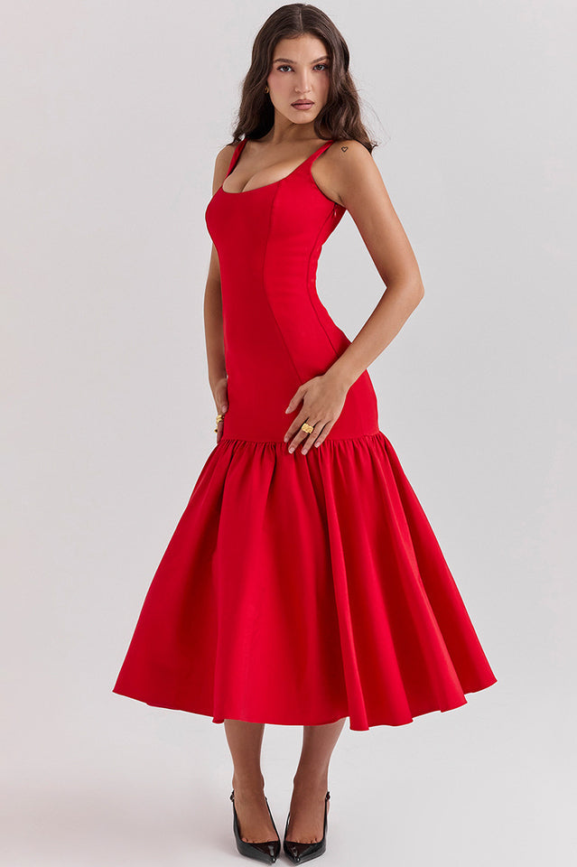 Luna | Dropped Waist Midi Dress with Tulle Skirt