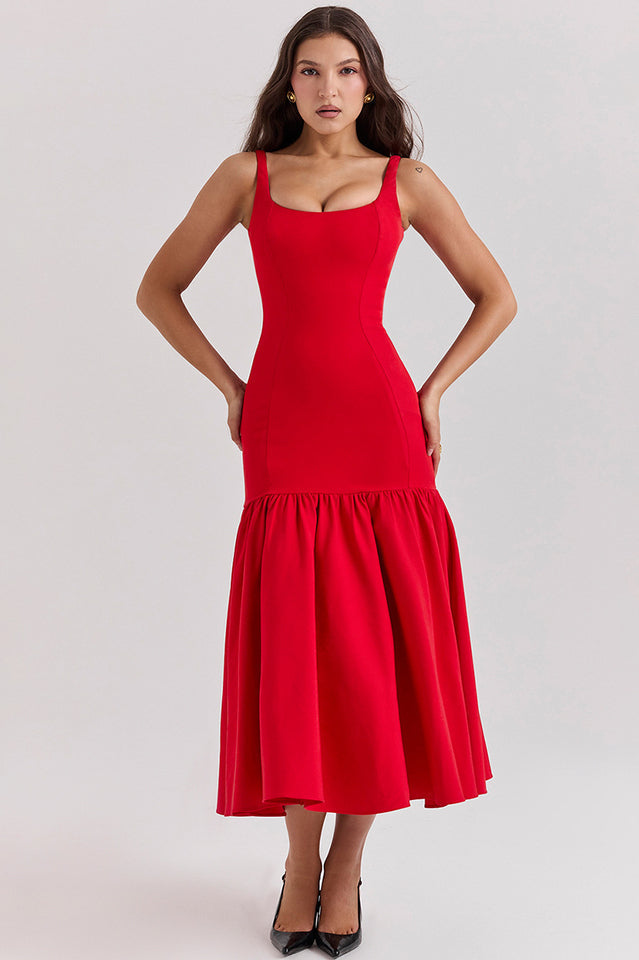 Luna | Dropped Waist Midi Dress with Tulle Skirt