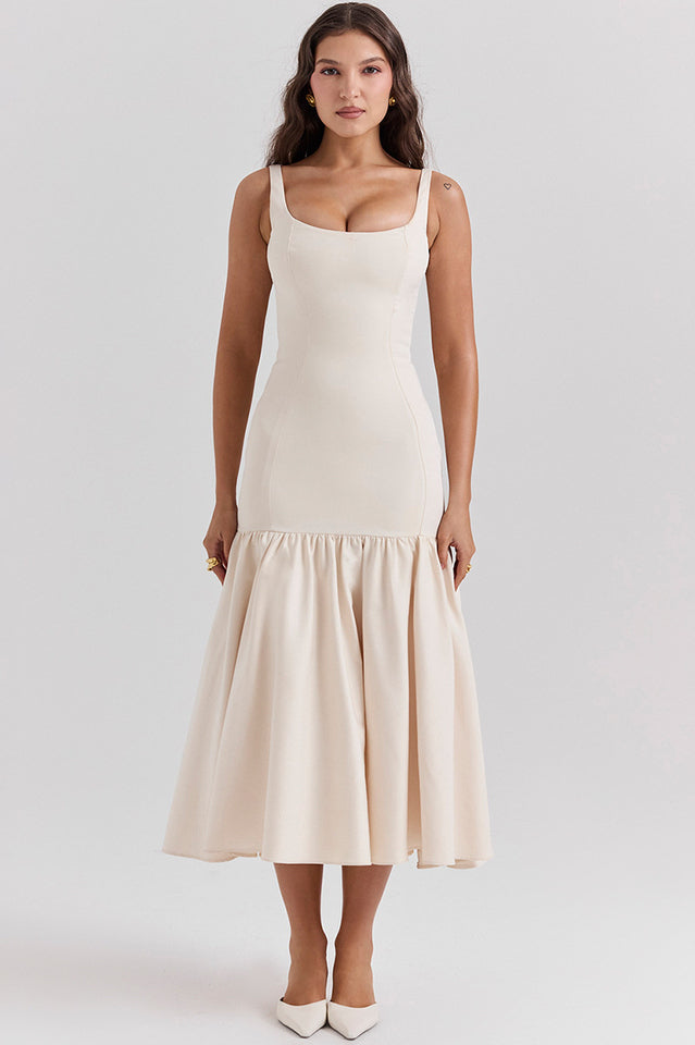 Luna | Dropped Waist Midi Dress with Tulle Skirt