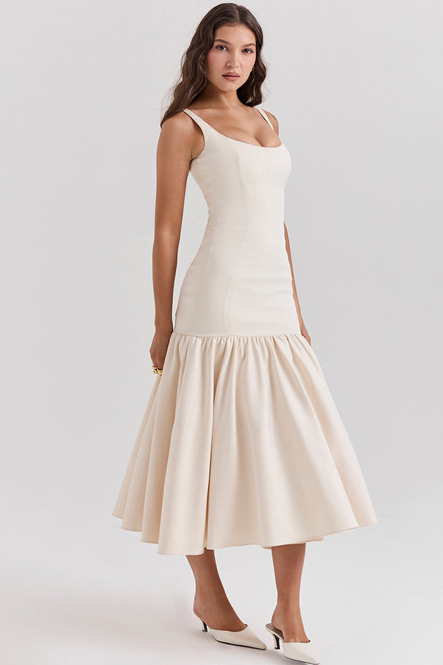 Luna | Dropped Waist Midi Dress with Tulle Skirt