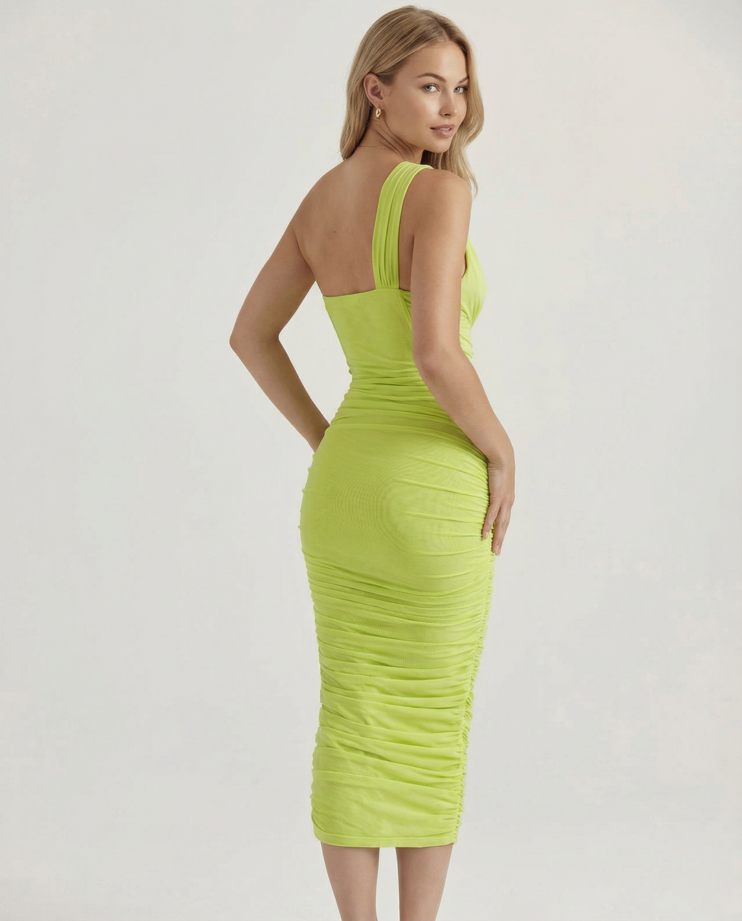 Peyton | Asymmetric Cutout Midi Dress with Ruched Detail