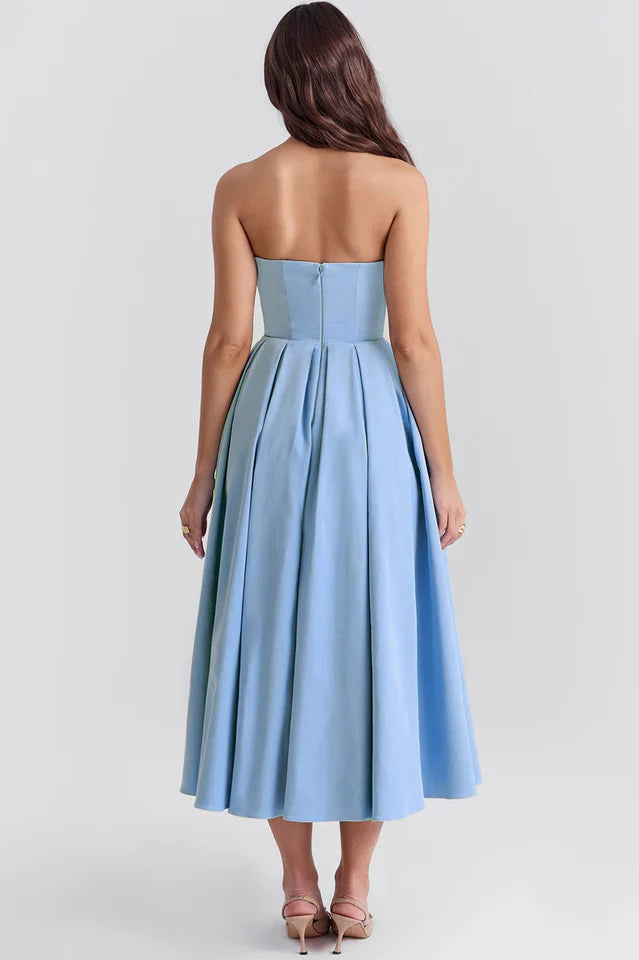 Lesley | Strapless Midi Dress with Pleated Skirt