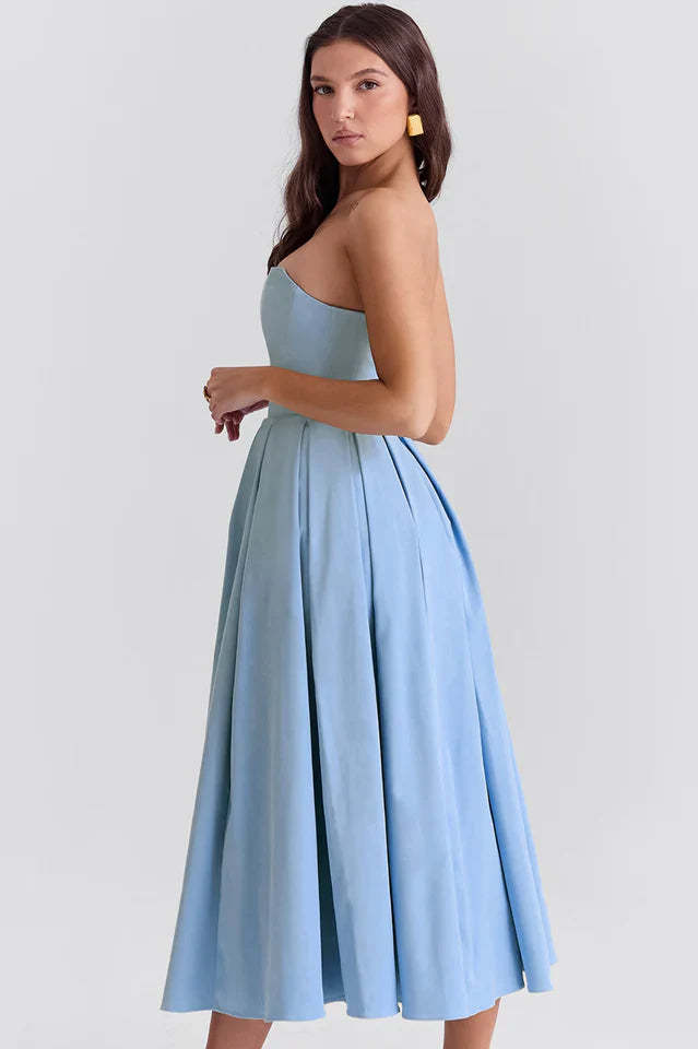 Lesley | Strapless Midi Dress with Pleated Skirt