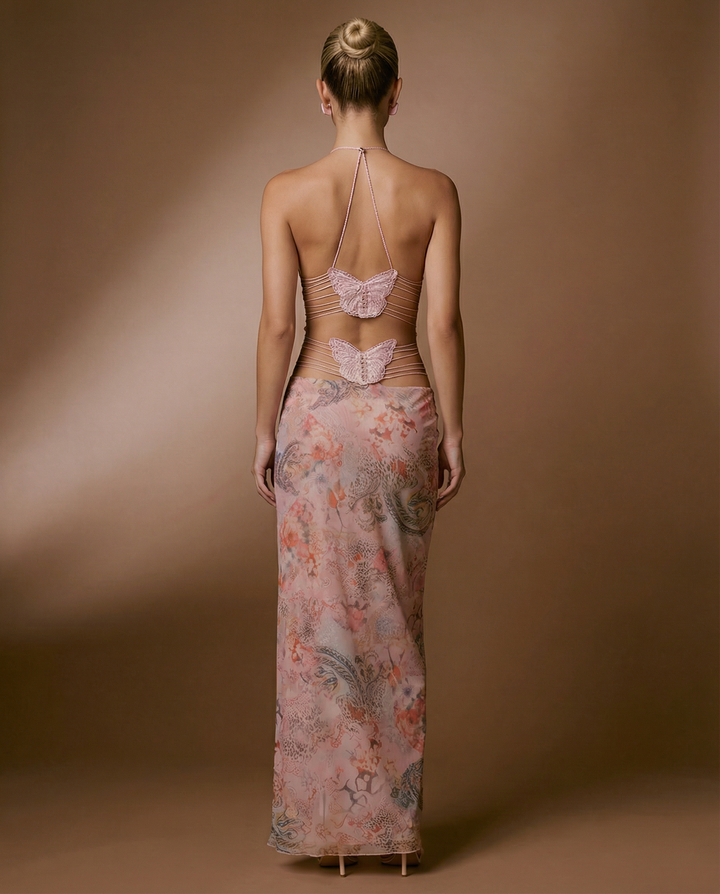 Terri | Backless Midi Dress with Butterfly Detail