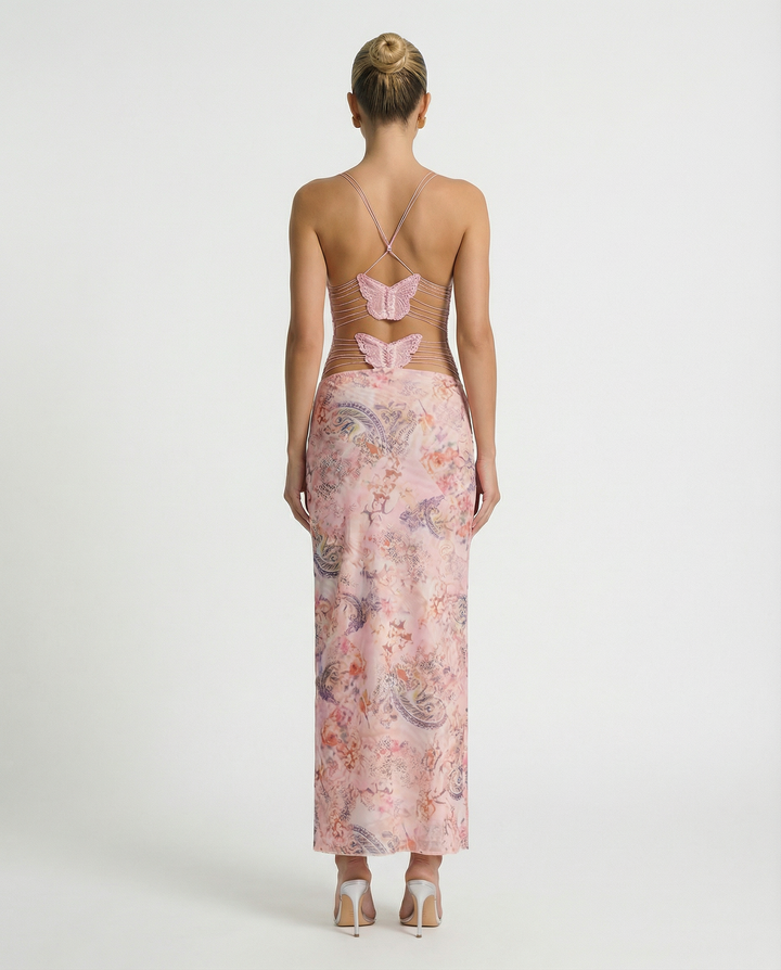 Terri | Backless Midi Dress with Butterfly Detail
