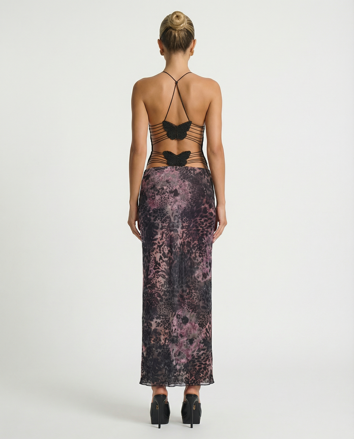 Terri | Backless Midi Dress with Butterfly Detail